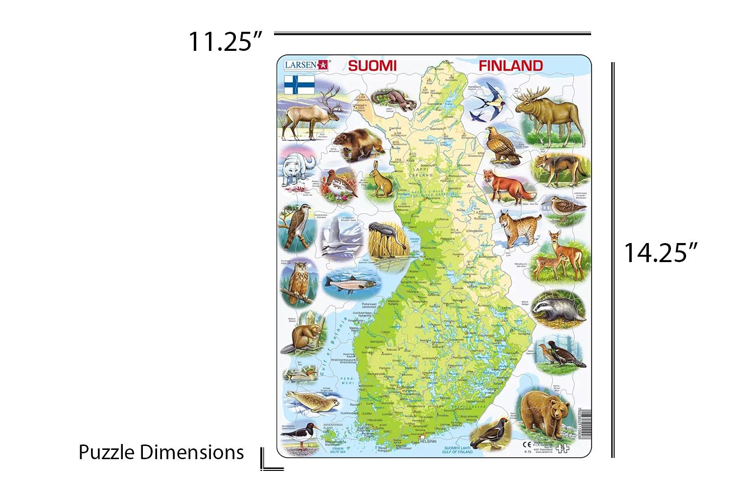 Amazon.com: Larsen Puzzles Finland Map with Animals 78 Piece